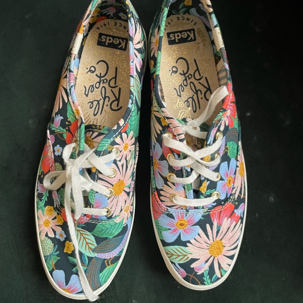 Keds Turquoise Floral Sneakers Slip-On Canvas